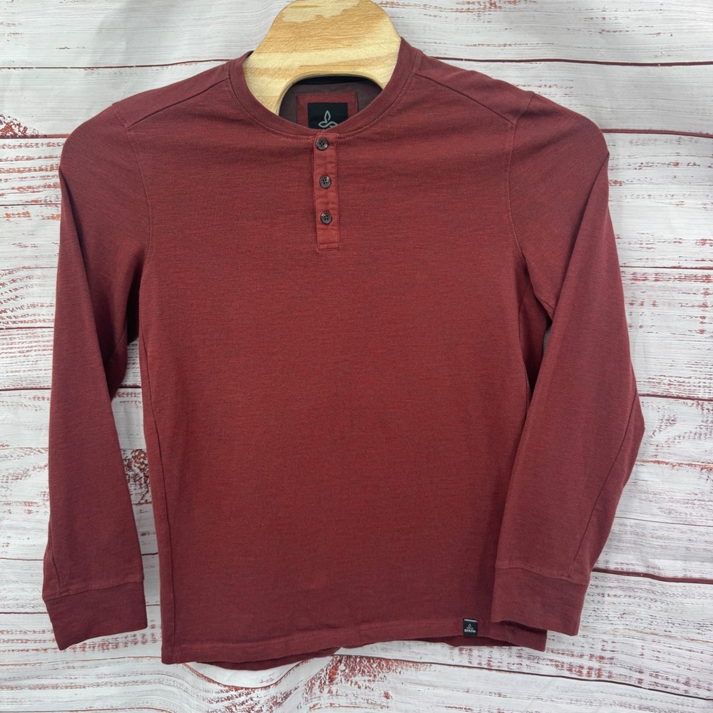 Prana‎ Shirt Mens Medium Long Sleeve Henley Organic Cotton Recycled Polyester
